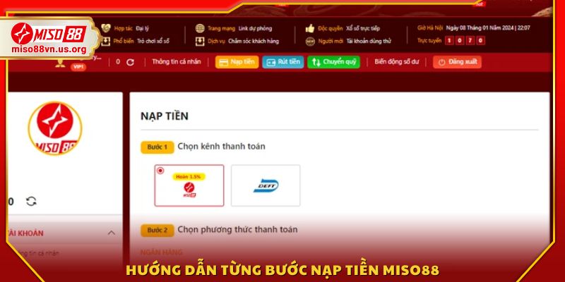 Các bước nạp tiền Miso88 từ A đến Z